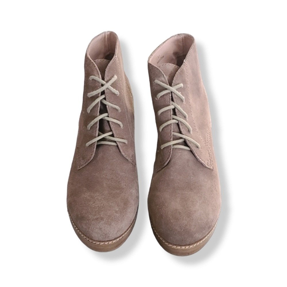J JILL Chukka Wedge Boots 9.5 Ankle Booties Tan Suede Lace Up Oxfords Wedges - Picture 7 of 13